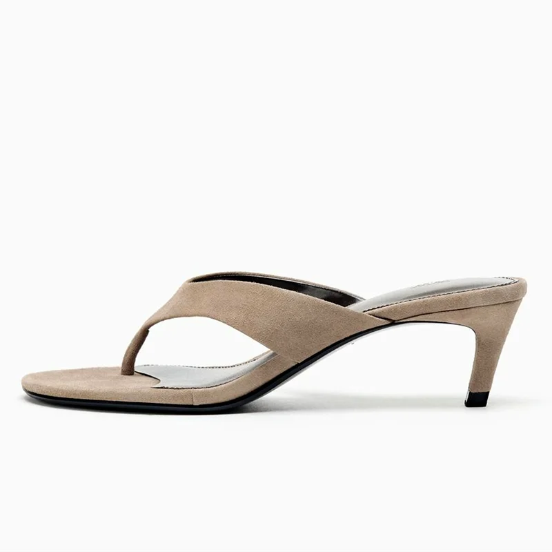 Luxury Designer Faux Suede Slippers Round-Toe Flip-Flops Comfort High-Heeled Sandals for Ladies Beach Shoes