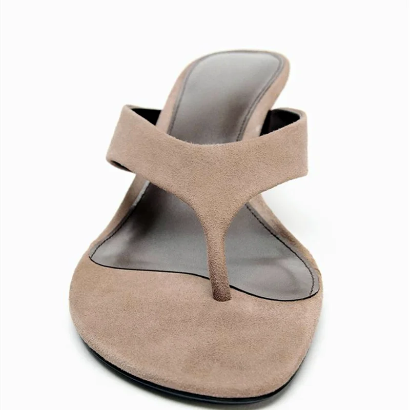 Luxury Designer Faux Suede Slippers Round-Toe Flip-Flops Comfort High-Heeled Sandals for Ladies Beach Shoes