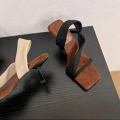 Luxury Designer High-heeled Mules with A Wrap-around Strap Square Toe Open-toe Slender Heel