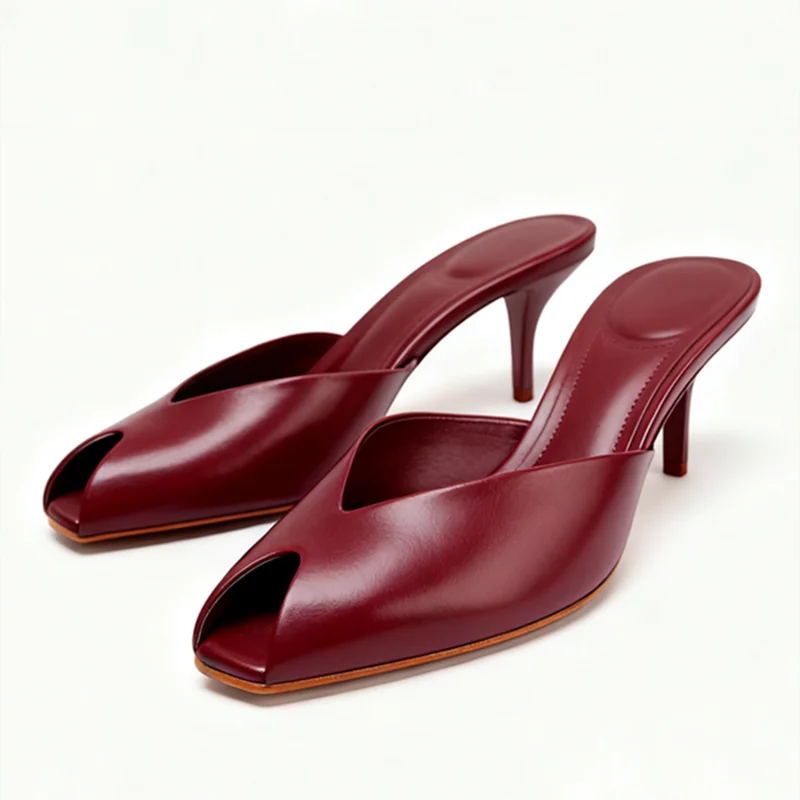 Luxury Designer Patent Leather Slippers Peep Toe Stiletto Slide Sandals Elegant High Heel