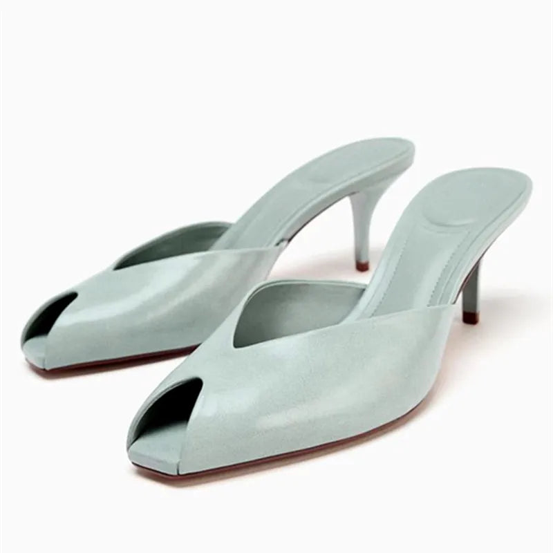 Luxury Designer Patent Leather Slippers Peep Toe Stiletto Slide Sandals Elegant High Heel