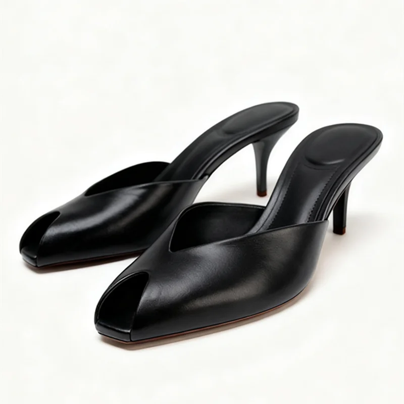 Luxury Designer Patent Leather Slippers Peep Toe Stiletto Slide Sandals Elegant High Heel