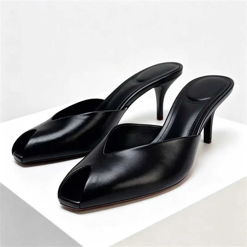Luxury Designer Patent Leather Slippers Peep Toe Stiletto Slide Sandals Elegant High Heel