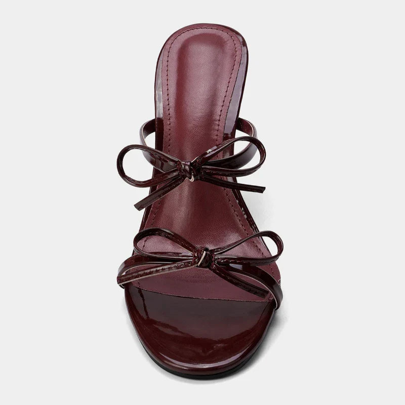 Luxury Designer Slippers Double Bow Decoration Peep Toe Slides Sandals Elegant High Heel