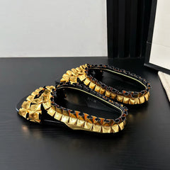 Luxury Designer Slippers Pleated Gold Slide Sandals Flat Sandals for Elegant Silver Beach Shoes