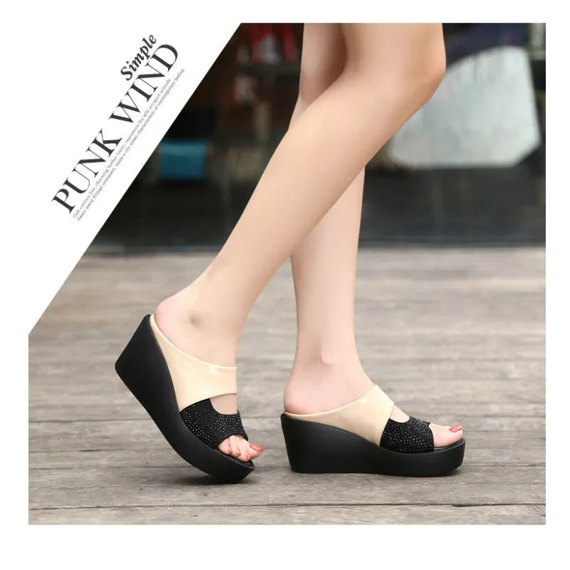 Luxury Designer Platform Slippers Wedge Ladies Flip Flops High Heel