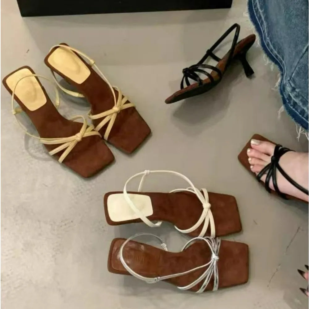 Luxury Designer Sandals Square Toe High Heel