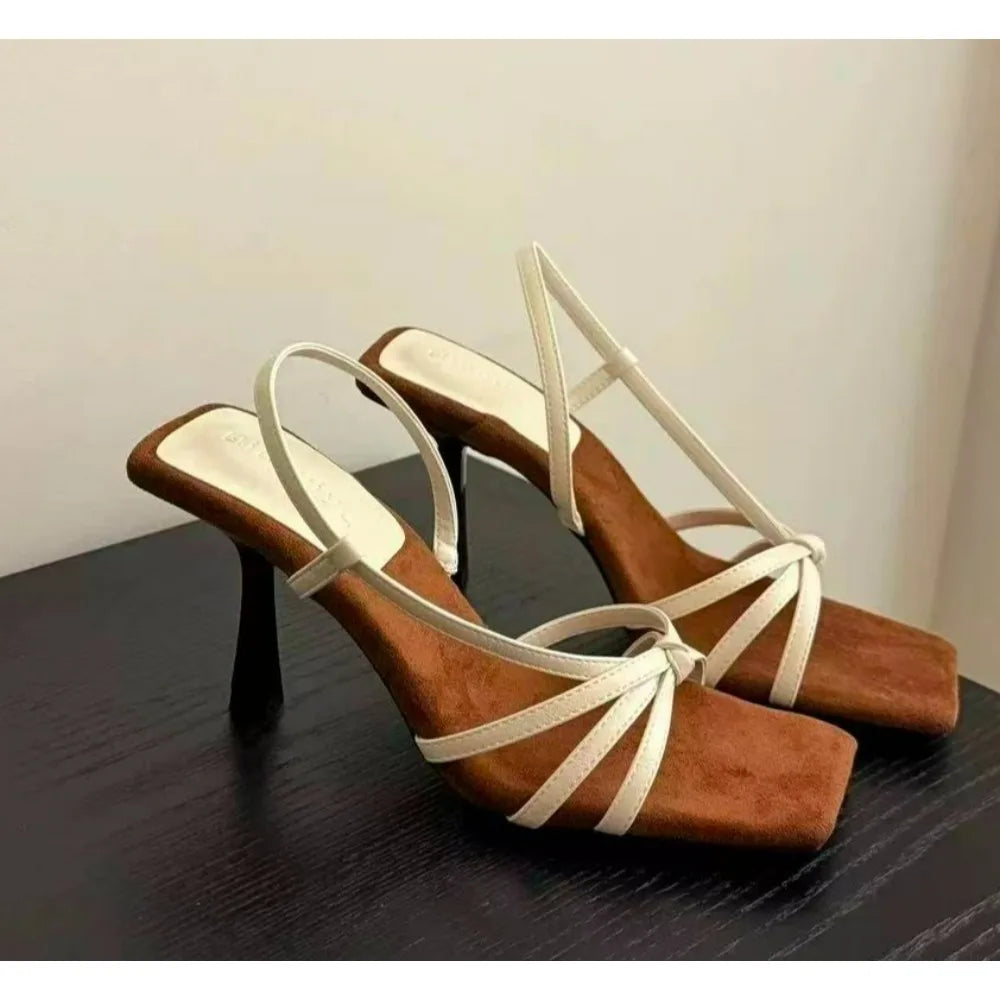 Luxury Designer Sandals Square Toe High Heel