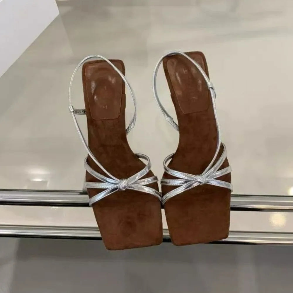 Luxury Designer Sandals Square Toe High Heel