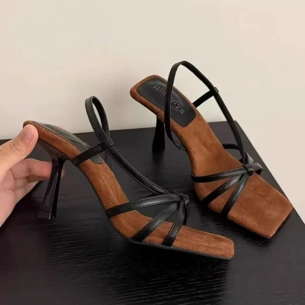Luxury Designer Sandals Square Toe High Heel