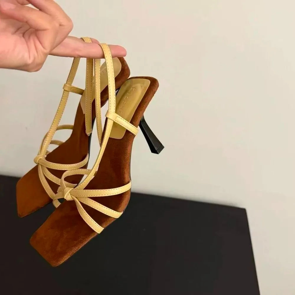 Luxury Designer Sandals Square Toe High Heel