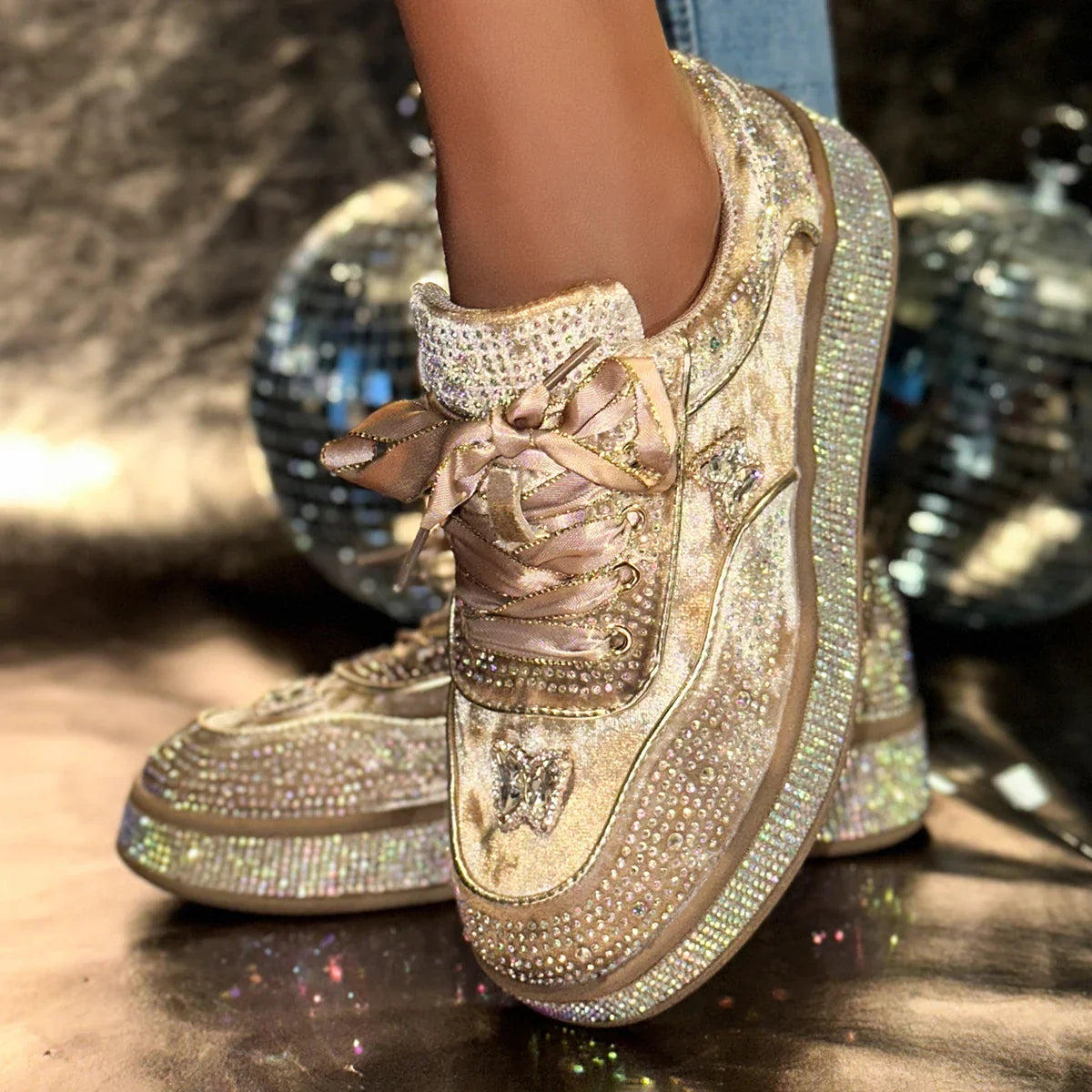 Luxury Designer Sneakers Outdoor Platform Female Sneakers Luxury Rhinestone Ladies Shoes