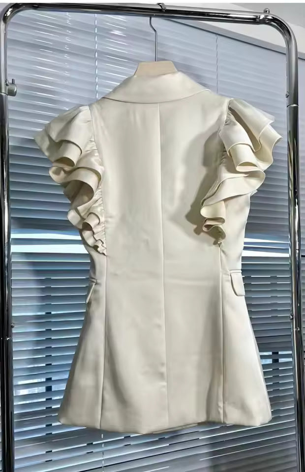 Luxury Double Breasted Petal Sleeve Flounce Blazers High Waist Slim Blazers Mini Dress