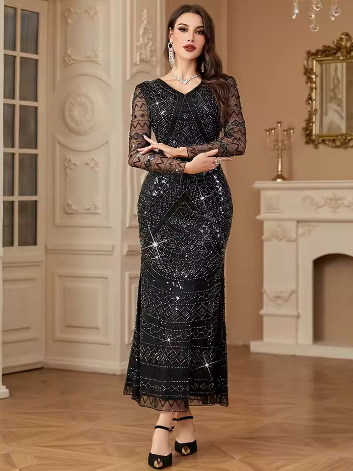 Luxury Elaborate Sequin Ankle-Length Beaded Prom Maxi Dresses