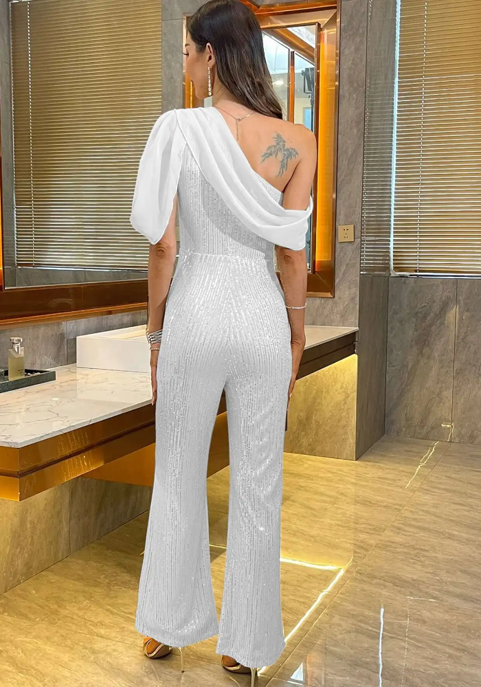 Luxury Elegant Backless  One-Shoulder Pants One Pieces Romper Jumpsuit