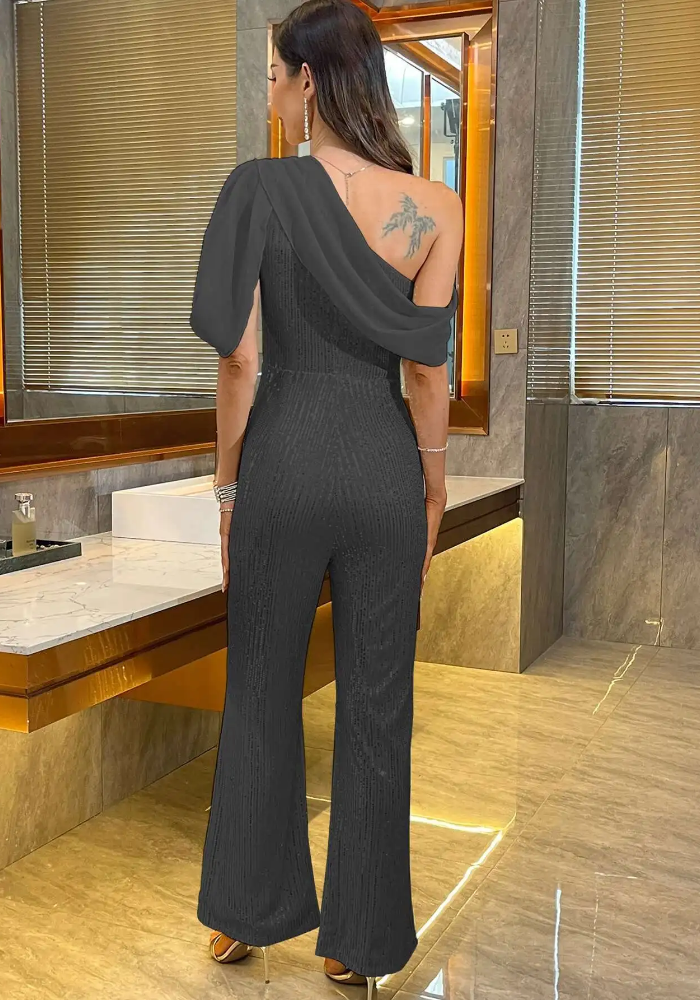Luxury Elegant Backless  One-Shoulder Pants One Pieces Romper Jumpsuit