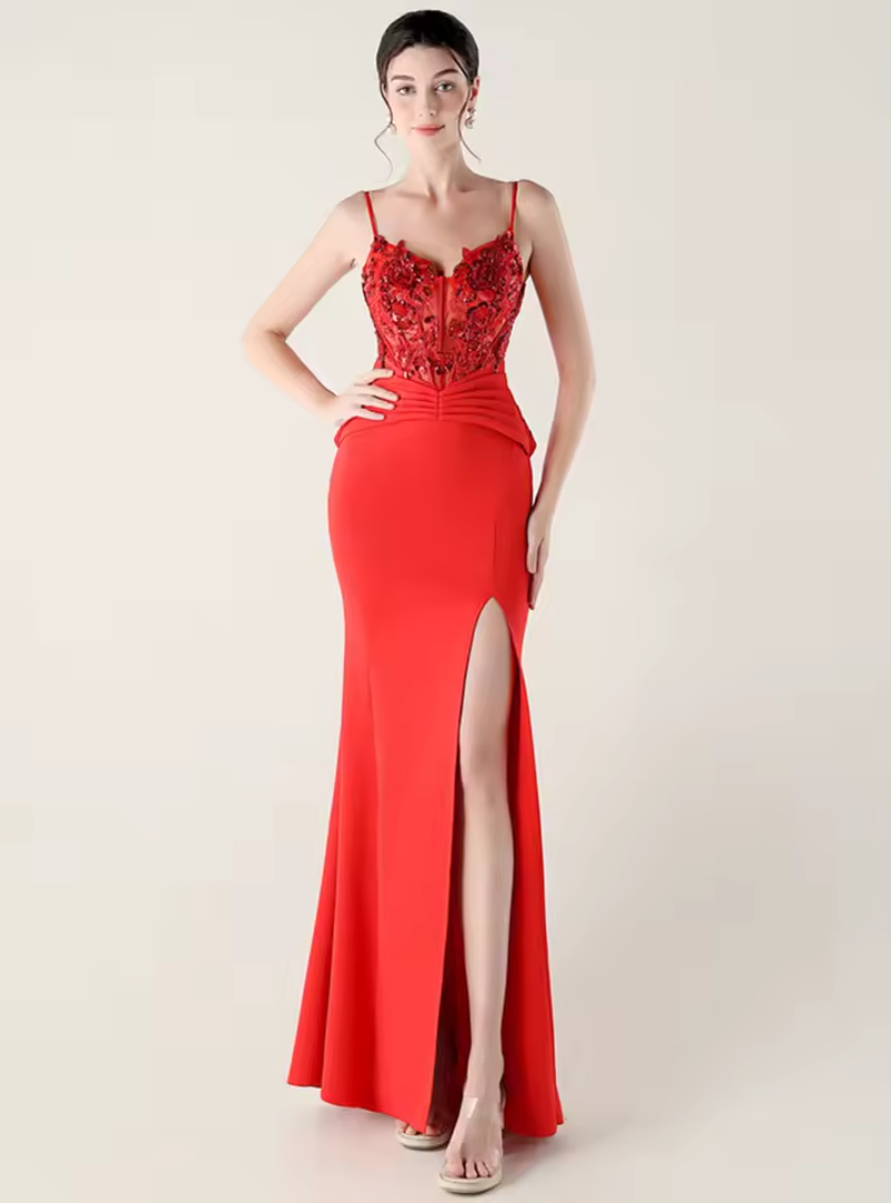 Luxury Elegant Backless Sleeveless Squint Vestidos Split Prom Party Dresses