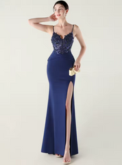 Luxury Elegant Backless Sleeveless Squint Vestidos Split Prom Party Dresses