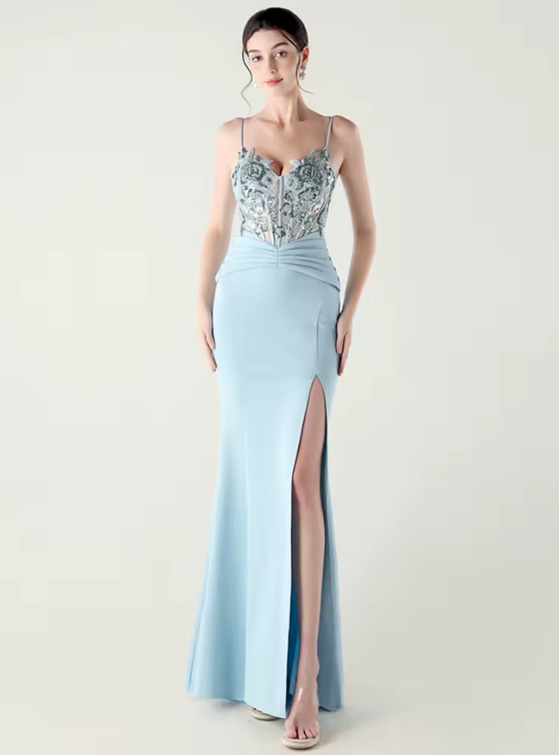 Luxury Elegant Backless Sleeveless Squint Vestidos Split Prom Party Dresses