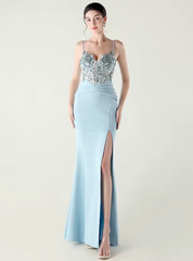 Luxury Elegant Backless Sleeveless Squint Vestidos Split Prom Party Dresses