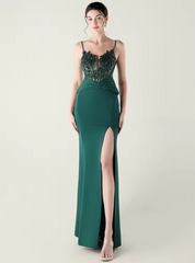 Luxury Elegant Backless Sleeveless Squint Vestidos Split Prom Party Dresses