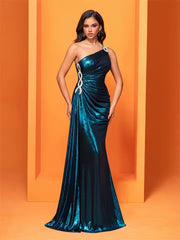 Luxury Elegant One-Shoulder Party Ribbon Slit Maxi Dress