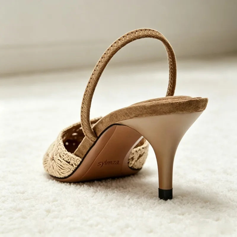 Luxury Embroidered Flower Slingback Heel