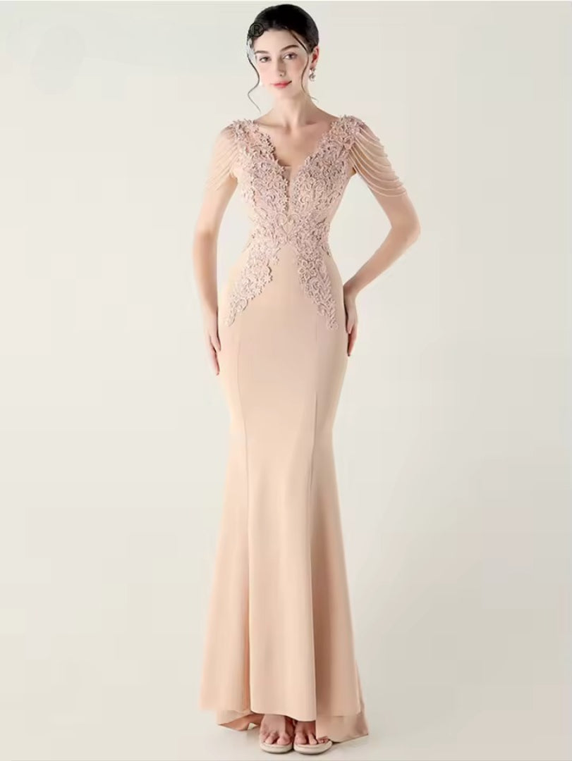 Luxury Backless Lace Rhinestone Vestidos Maxi Dress
