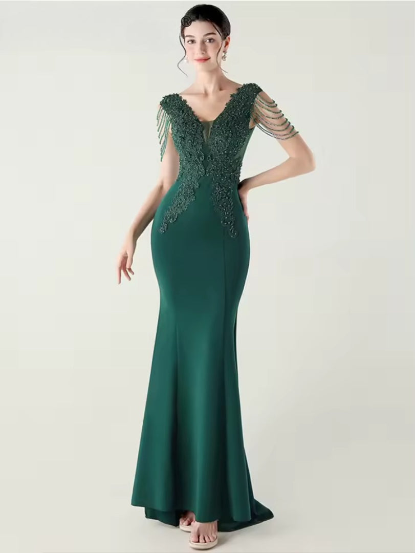 Luxury Backless Lace Rhinestone Vestidos Maxi Dress