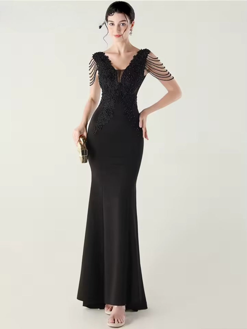 Luxury Backless Lace Rhinestone Vestidos Maxi Dress