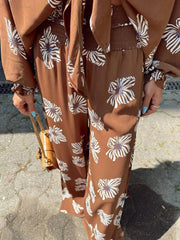 Luxury Loose Print Long Sleeve Shirt With High Waist Maxi 2 Pieces Set