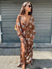 Luxury Loose Print Long Sleeve Shirt With High Waist Maxi 2 Pieces Set
