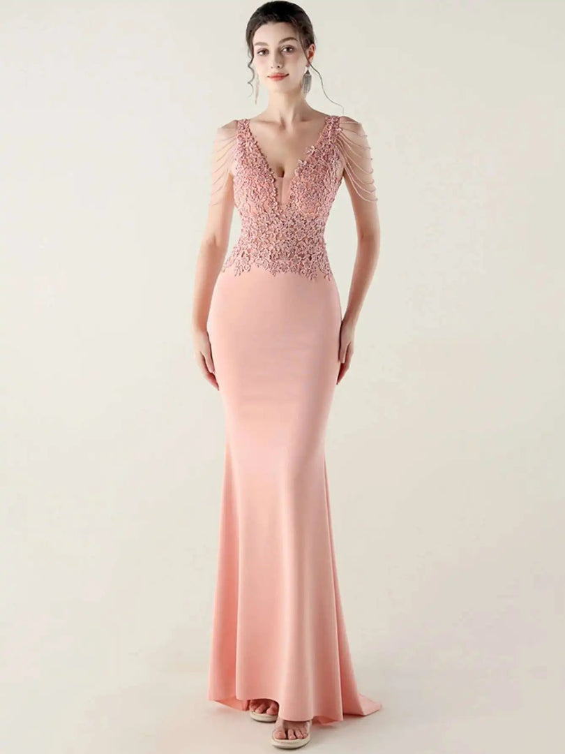 Luxury V-Neck Backless Sleeveless Rhinestone Vestidos Maxi Dress