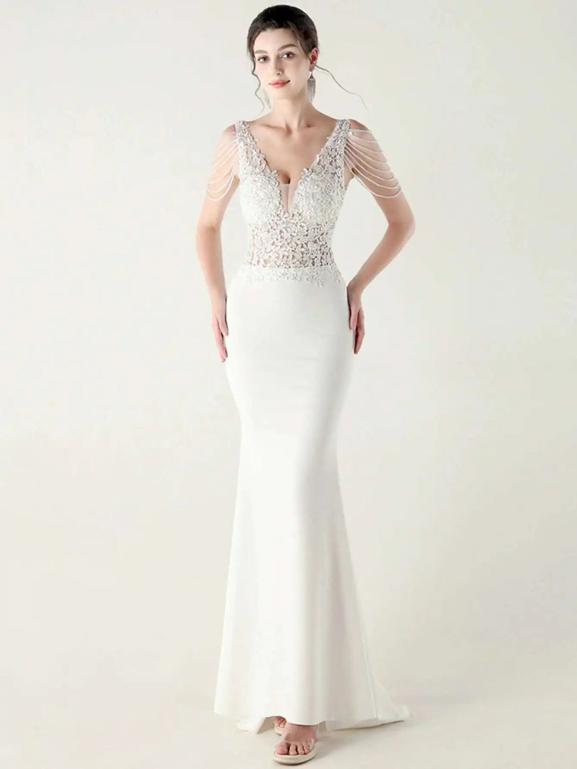 Luxury V-Neck Backless Sleeveless Rhinestone Vestidos Maxi Dress