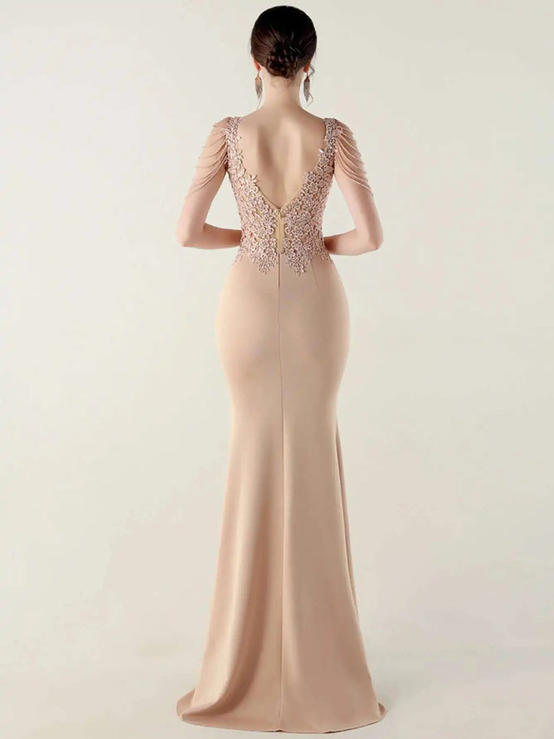 Luxury V-Neck Backless Sleeveless Rhinestone Vestidos Maxi Dress