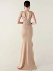 Luxury V-Neck Backless Sleeveless Rhinestone Vestidos Maxi Dress