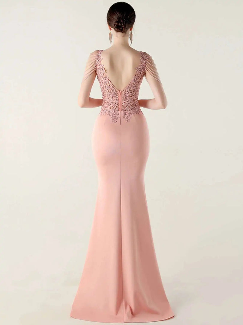Luxury V-Neck Backless Sleeveless Rhinestone Vestidos Maxi Dress