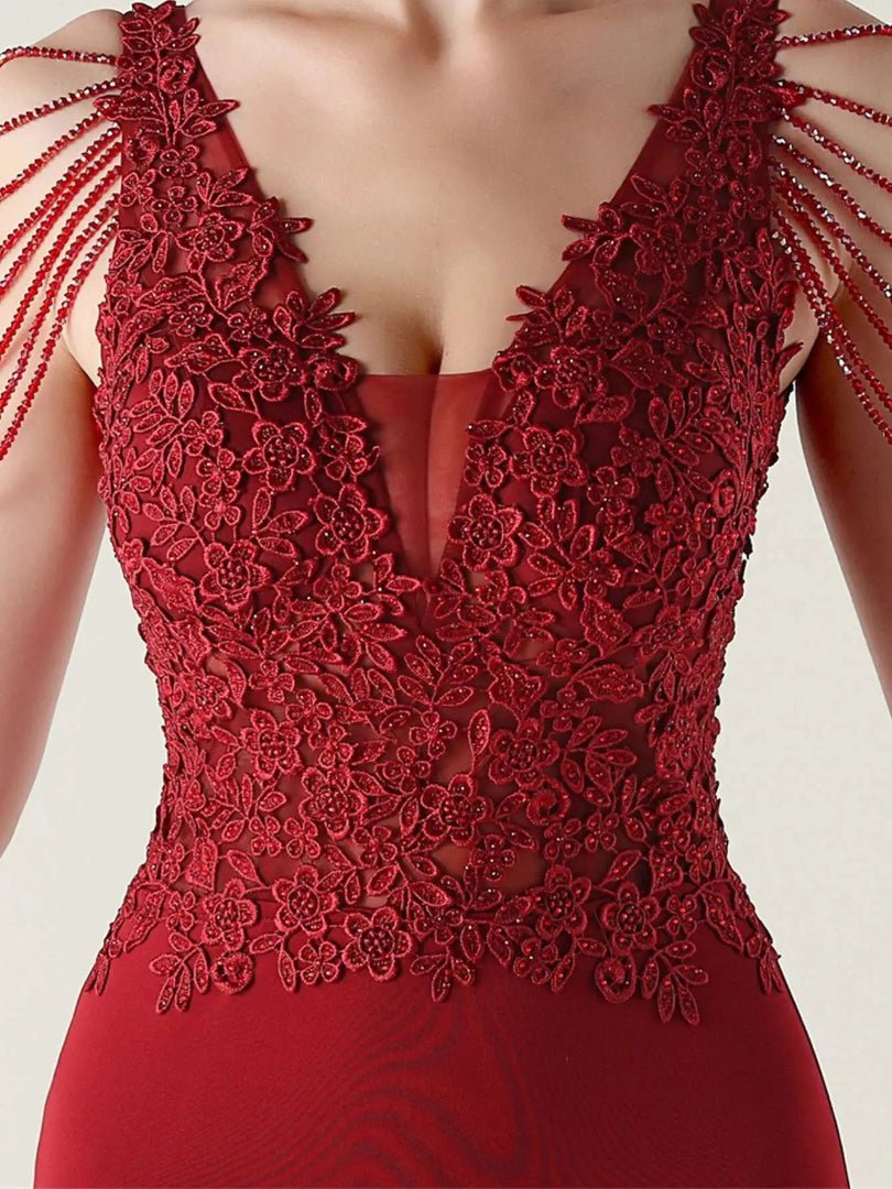 Luxury V-Neck Backless Sleeveless Rhinestone Vestidos Maxi Dress