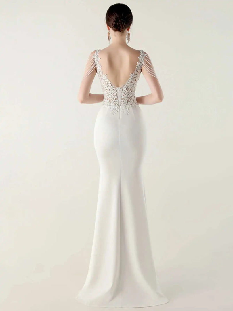 Luxury V-Neck Backless Sleeveless Rhinestone Vestidos Maxi Dress