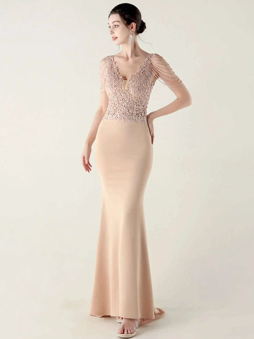 Luxury V-Neck Backless Sleeveless Rhinestone Vestidos Maxi Dress