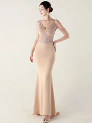Luxury V-Neck Backless Sleeveless Rhinestone Vestidos Maxi Dress