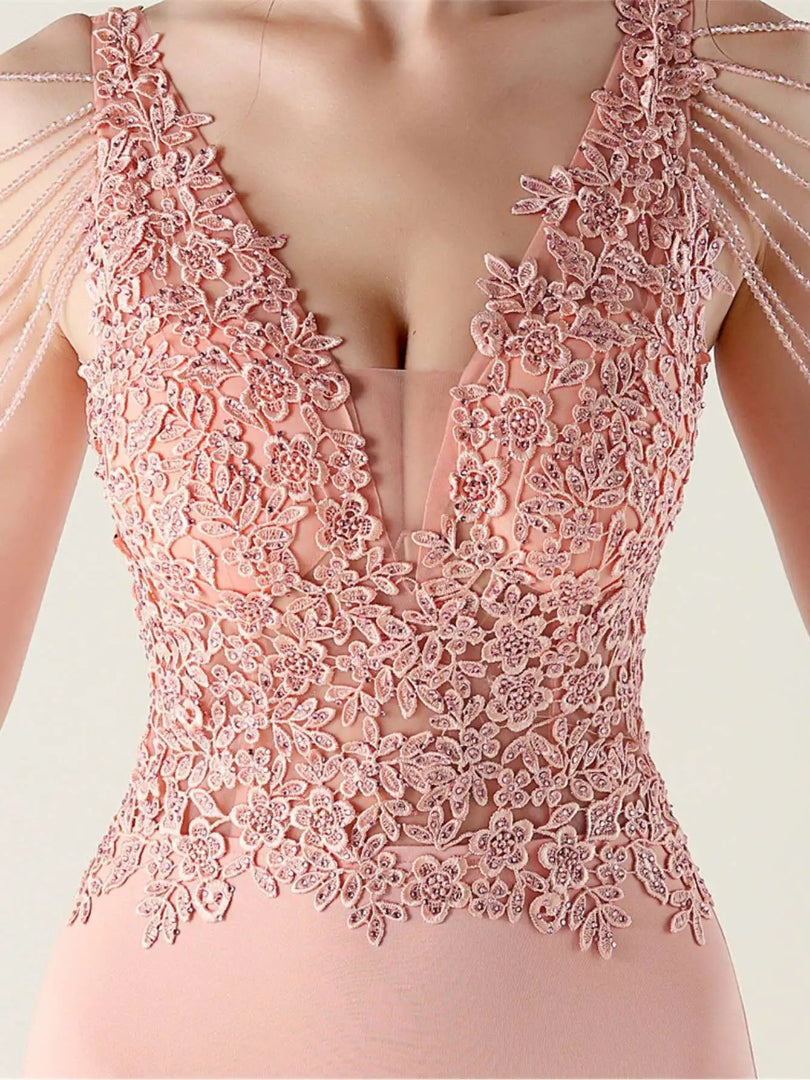 Luxury V-Neck Backless Sleeveless Rhinestone Vestidos Maxi Dress