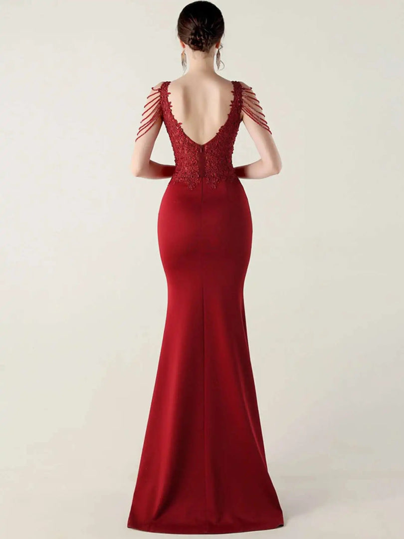 Luxury V-Neck Backless Sleeveless Rhinestone Vestidos Maxi Dress