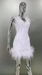 Luxury Feather Sequins Embroidery Regular Fit Mini Dress