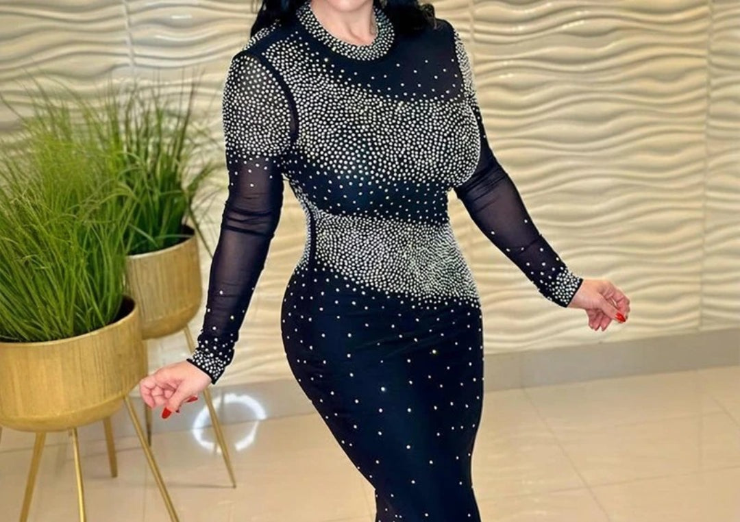 Luxury Long Sleeve High Neck Shiny Rhinestones Cocktail Elegant Formal Prom Dresses