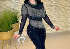 Luxury Long Sleeve High Neck Shiny Rhinestones Cocktail Elegant Formal Prom Dresses