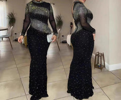 Luxury Long Sleeve High Neck Shiny Rhinestones Cocktail Elegant Formal Prom Dresses