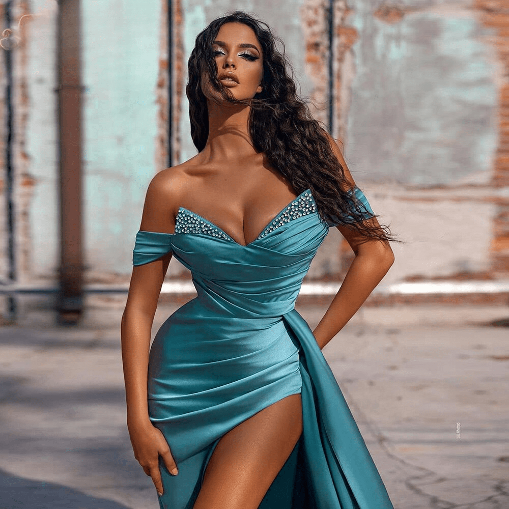 Evening Party Off the Shoulder Satin Prom Formal Gowns Vestidos