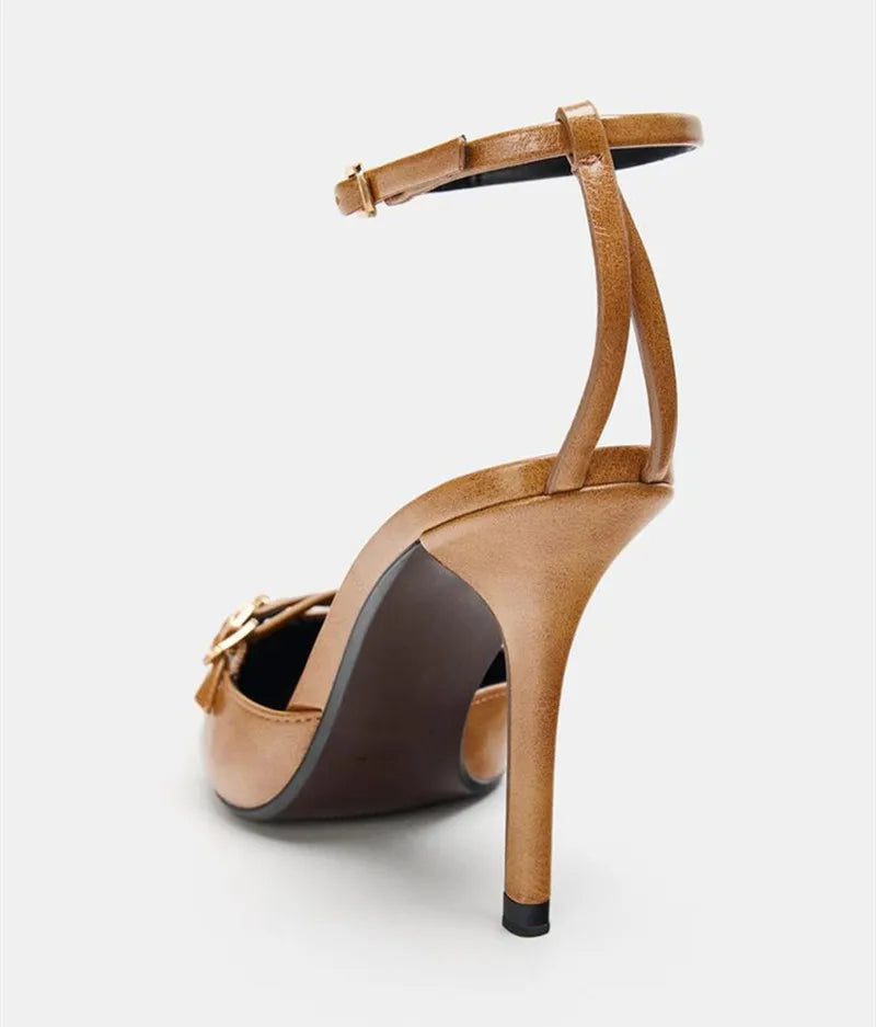 Luxury Metal Buckle Strap Ankle Strap High Heel