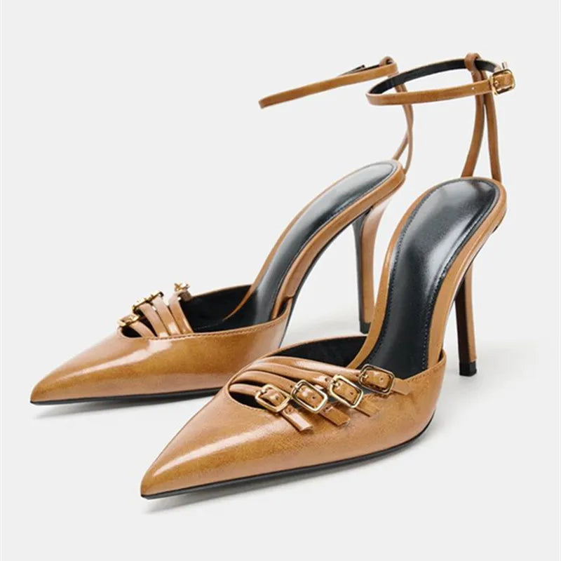 Luxury Metal Buckle Strap Ankle Strap High Heel